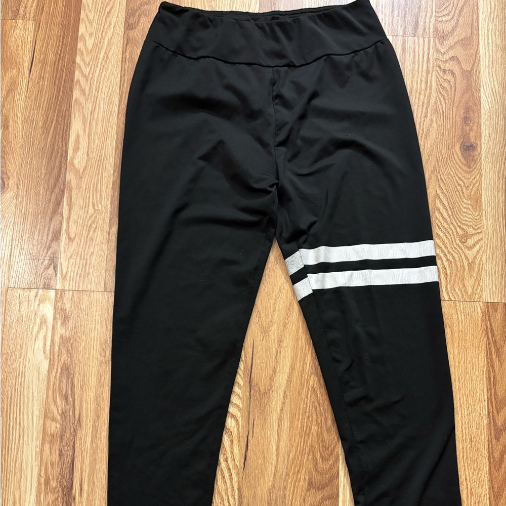 Black Track Pants with White Stripes